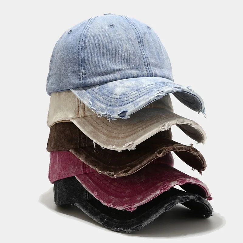 Wholesale Blank Worn Out Washed Style Gorras Sunhat  6 Panels Baseball Cap Distressed Faded Denim Dad Hat Jean Blue Trucker Hat (1600505121603)