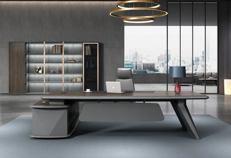 Большой размер, высокая технология, роскошный MFC Board Manager, деревянный шпон L-образной формы, стол для офиса руководителя