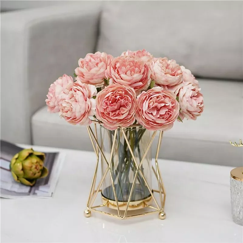 Light Luxury Living Room Metal vase with glass Dining Table Wedding metal nordic flower vase
