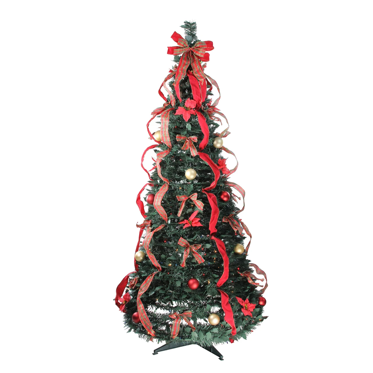 6ft Pre-Lit Red and Gold Plaid Pre-Decorated Pop Up Artificial Christmas Tree with 350 mutli color mini lights