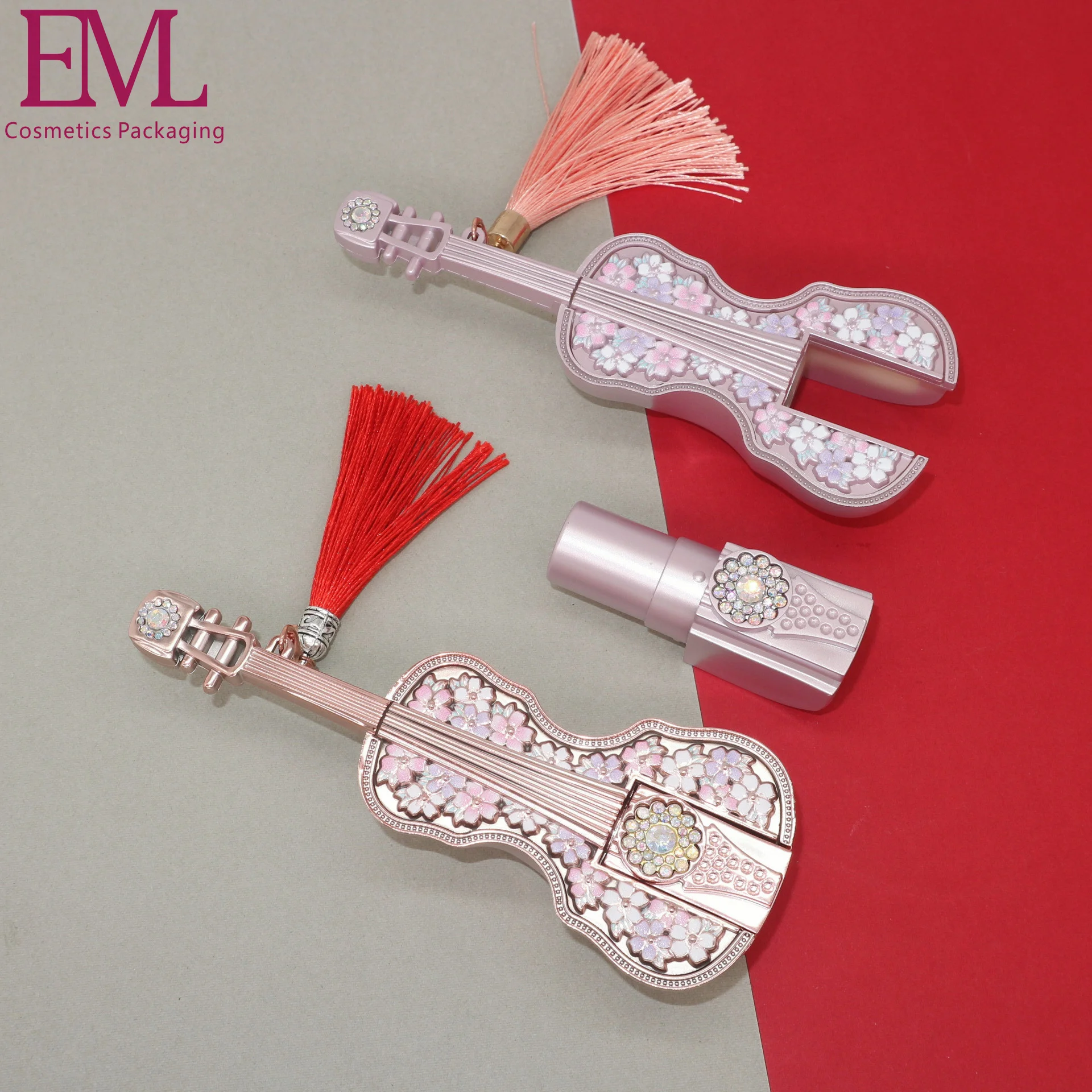 Emily violin design empty custom lipstick cases metallized gold 12.1mm lipstick tube