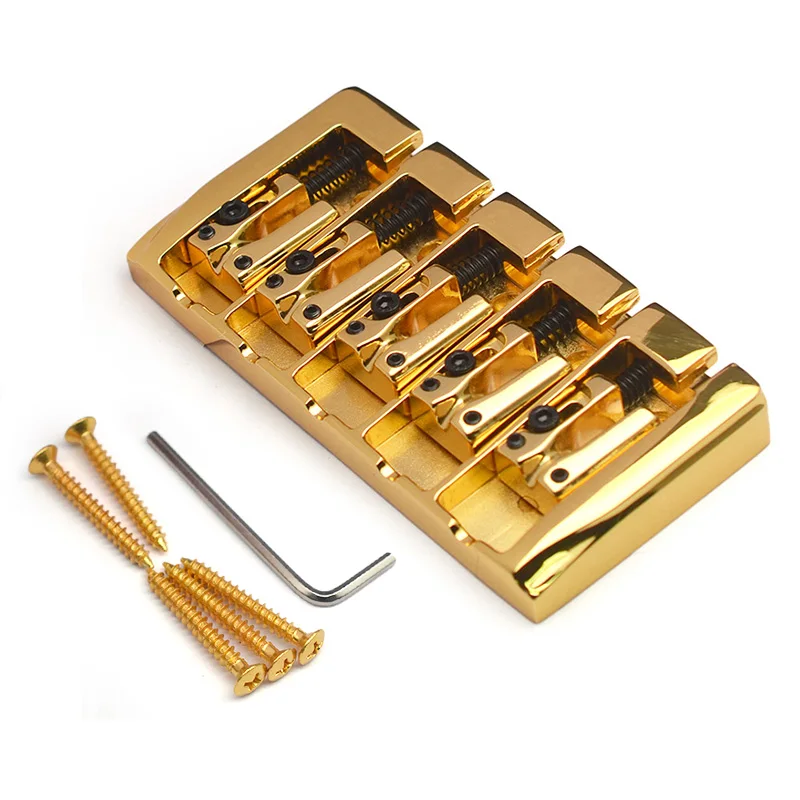 Vintage 5 String Locked Saddle Bass Bridge 111x54MM Body or Bottom Through String Spacing 19MM Bass Fixed Bridge Black/Gold/CR