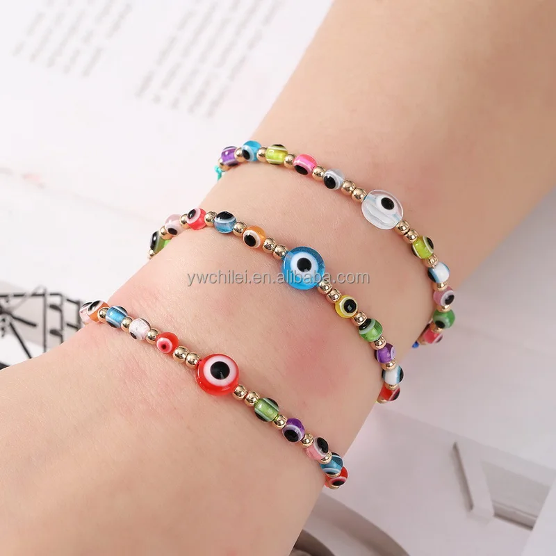 Mixed-Colour  Eye Glass Beads Plain Round  Bracelets