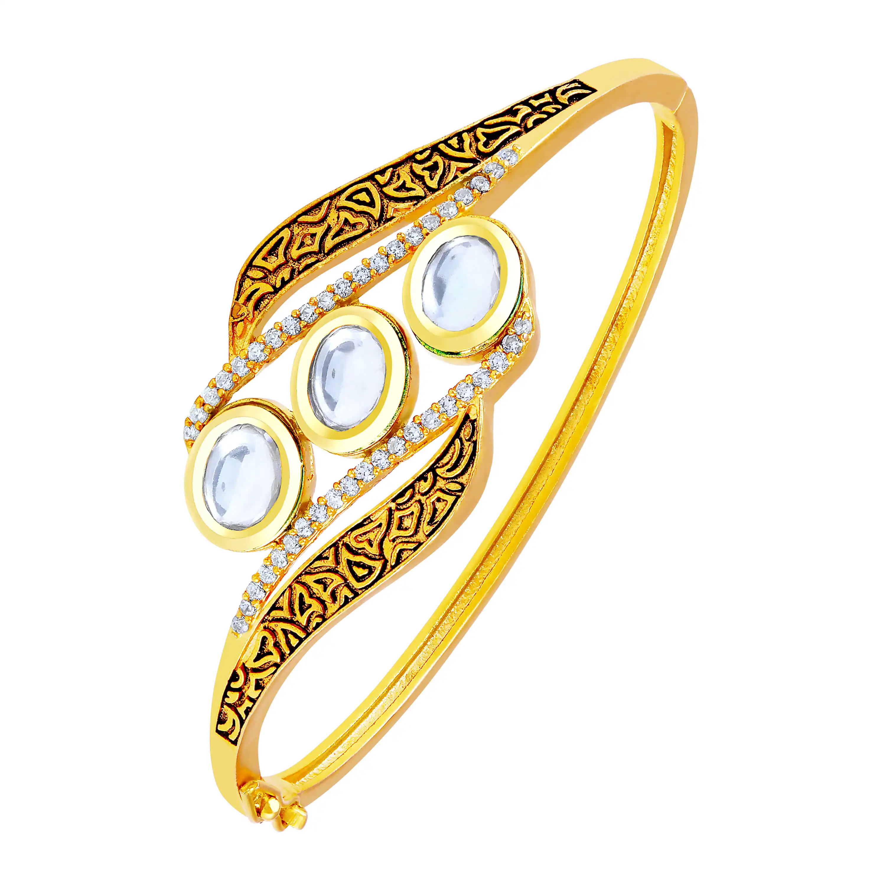 Copper Wholesale Jewellery Kundan American Diamond Stone Beaded Gold Plated Metal Fashion Chunky Bangles