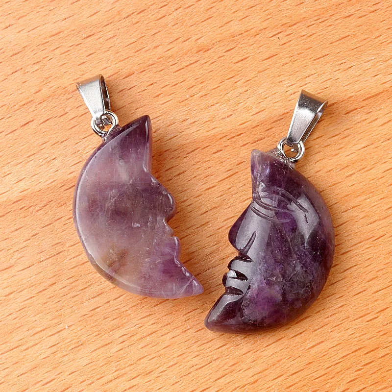 Carving Face Moon Pendant Crystal moon Face necklace accessories Halloween gift crystal pendant accessories