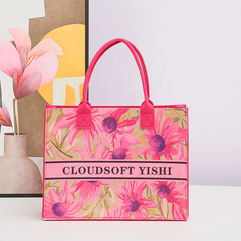 Factory Wholesale New Oil Paintinge Large Capacity Ladies Custom Felt Tote bag Women Handbag Gift Shopping Felt Bag