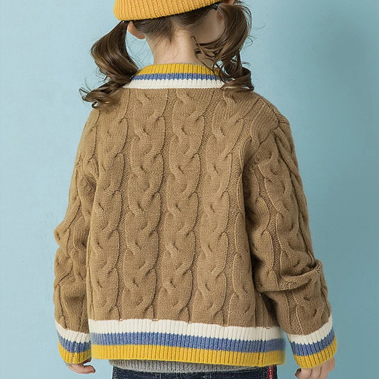 Органический вязаный свитер с V-образным вырезом на пуговицах для младенцев полосатый вязаный свитер для маленьких девочек с карманами