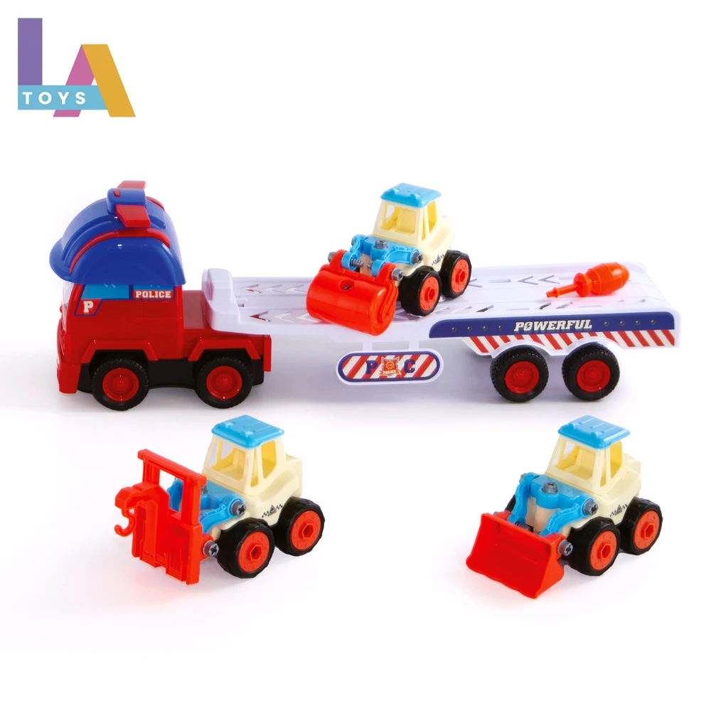 Longthuy Made in Vietnam Toy Big train and three mini cars Educational  4 in 1  Engineering series container truck for kids