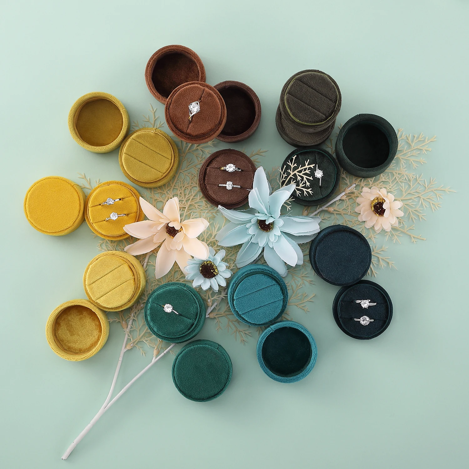 Оптовая продажа, 12 видов цветов пятно Подарочный Винтажный Розовый Круглый шестиугольник бархата изготовленные на заказ логотип ювелирных украшений Joyeria упаковка кольцо шкатулки для украшений