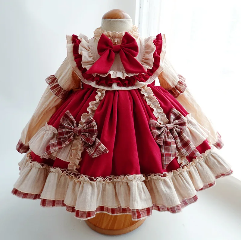 Sunny Baby Autumn And Winter Lolita Skirt headdress Strawberry Girl Dress Girl Retro Long-sleeved Dress