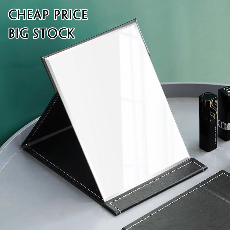 New Arrival Folding PU Leather Portable ODM High Definition Makeup Mirror ABS PP Frame Adjustable Cosmetic Desktop Travel Mirror