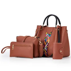 Hot Sale Cheap Price Lady Hand Bags RTS PU Leather Purses and Handbags bolsos de mujer sac a main Women Handbags 4 Pcs in 1 Set