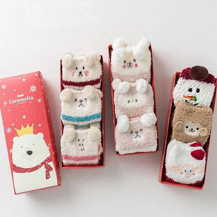 Детские Рождественские плюшевые толстые коралловые шерстяные носки для сна 3 пары подарок Детские теплые носки