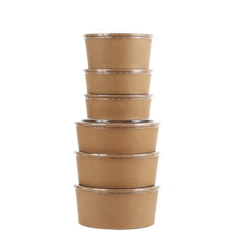 100% Food Grade Eco Friendly Disposable 1300ml Kraft Paper Salad Bowl Plate Cup With Paper lid product low moq