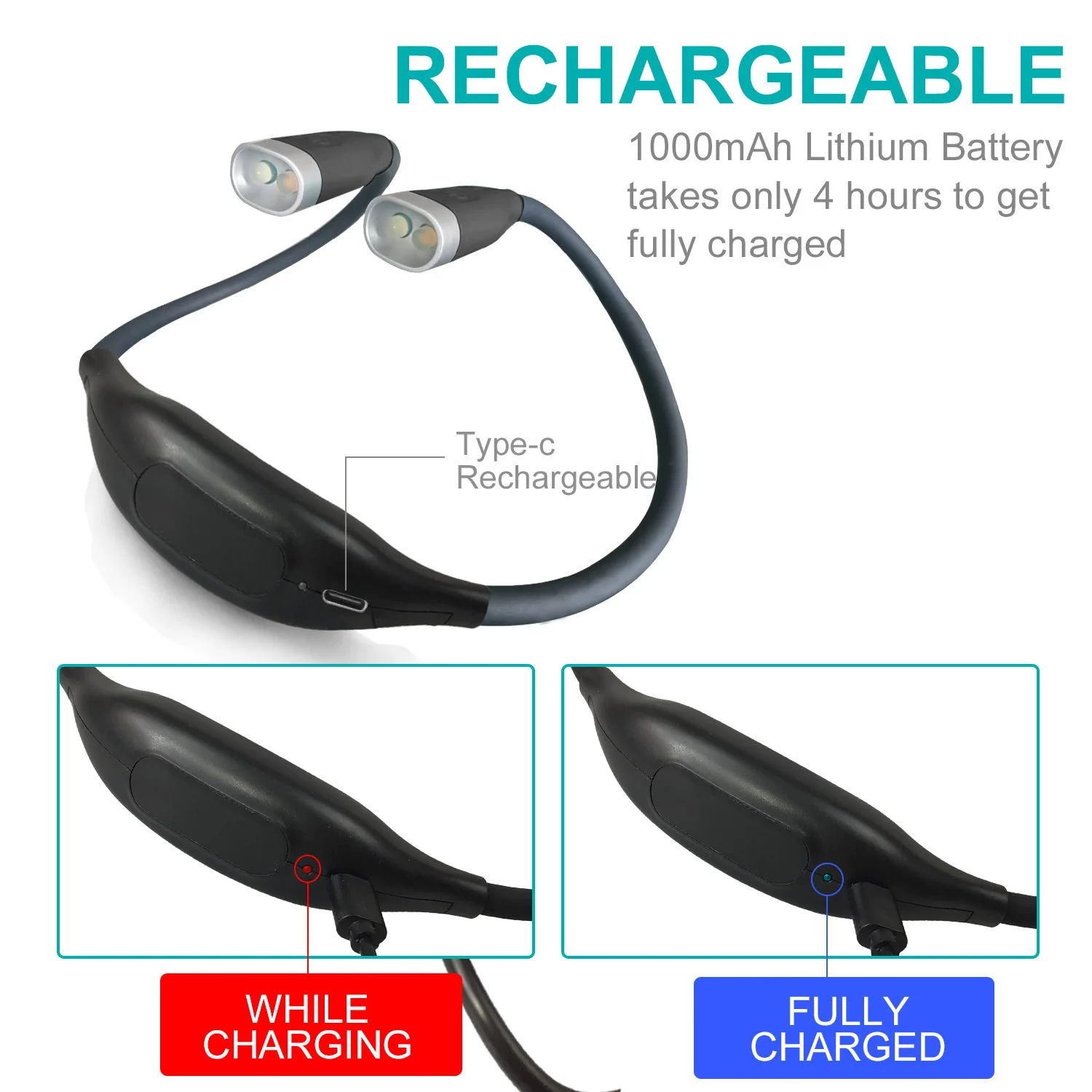 Rechargeable Long Lasting Hands Free LED Neck Reading Light Night Lamp Eye Caring Book Reading Light for Reading in Bed, Camping