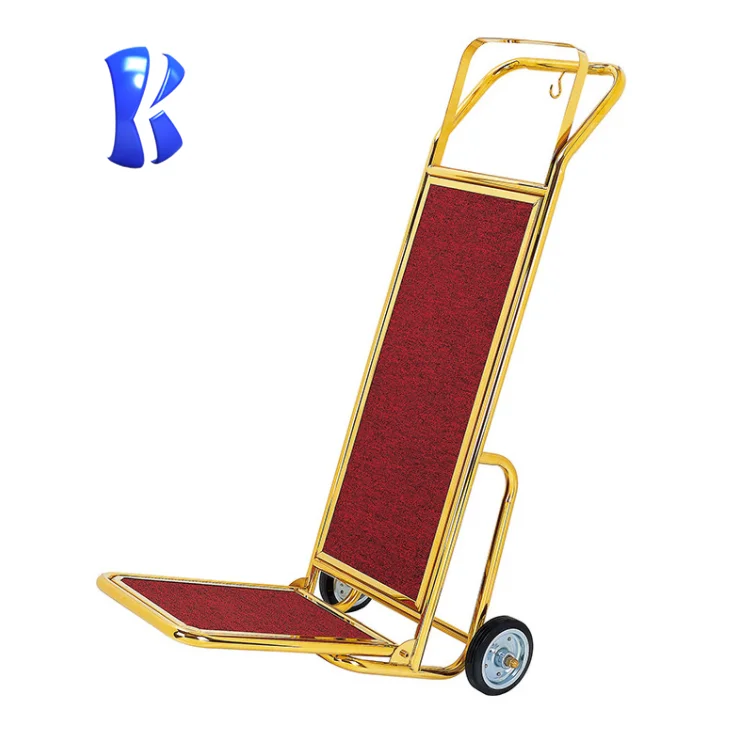 OKEY Factory Price Stainless Steel Bellman Hotel Lobby Golden Service Luggage Trolley Baggage Cart