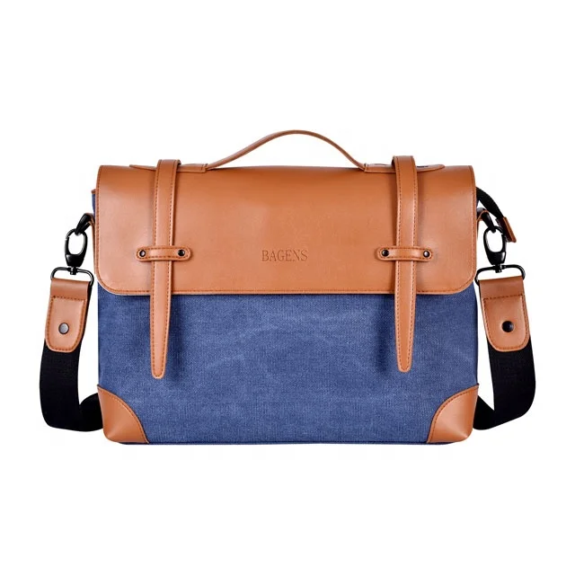 Custom travel embossed logo lightweight leather laptop shoulder bag