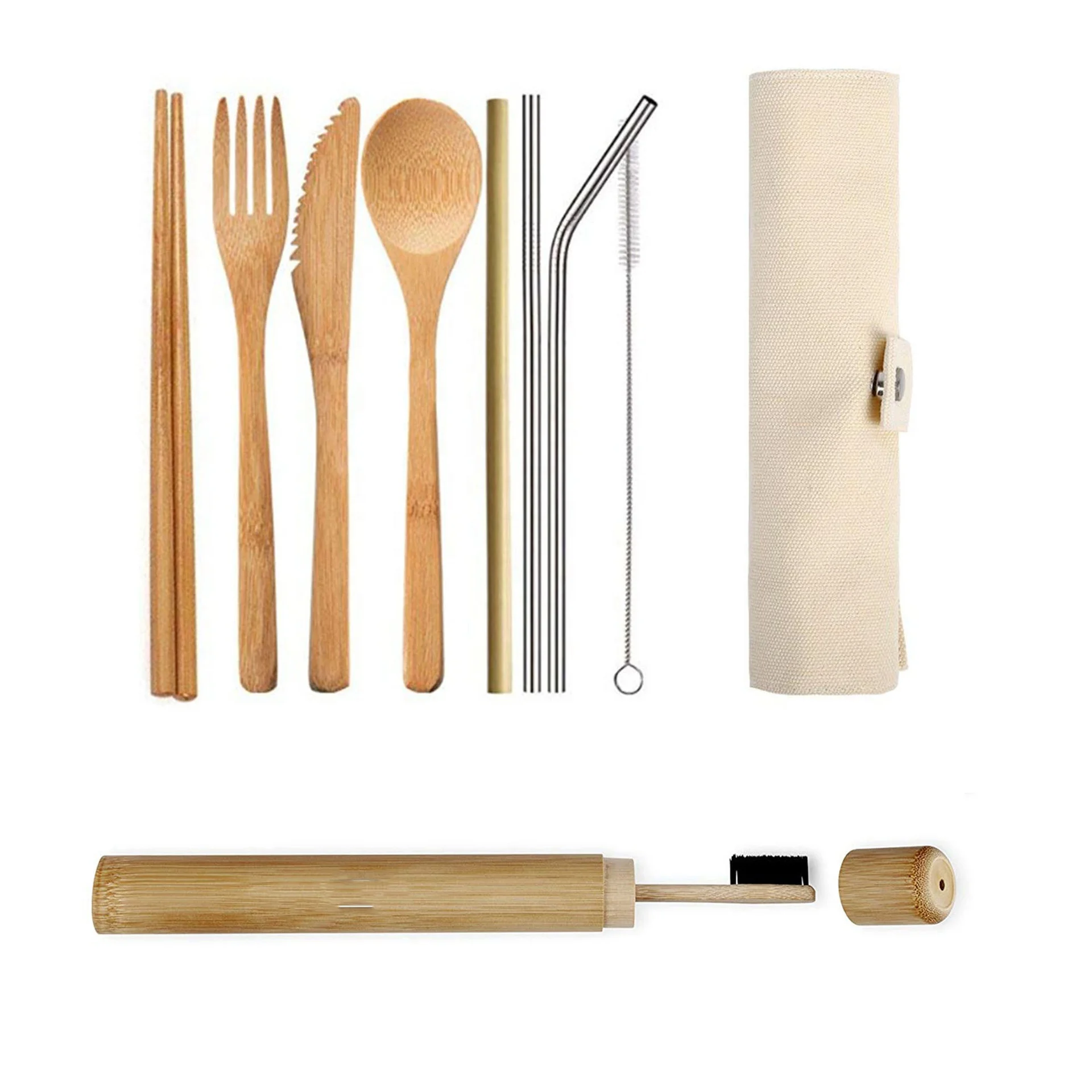 Zero Waste Eco friendly Biodegradable Natural Bamboo Wood Knife Spoon Fork Travel Camping Bamboo Cutlery
