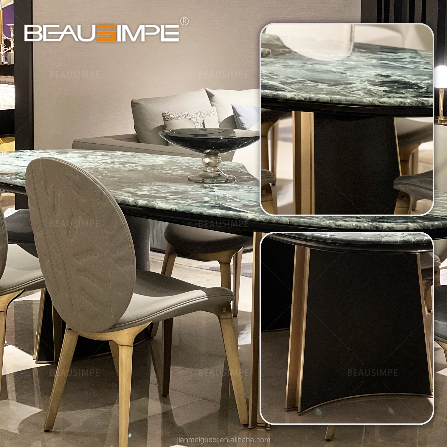 Luxury Jason dining table set 6 chair restaurant full furniture high quality modern oval marble dining table with 6 chairs