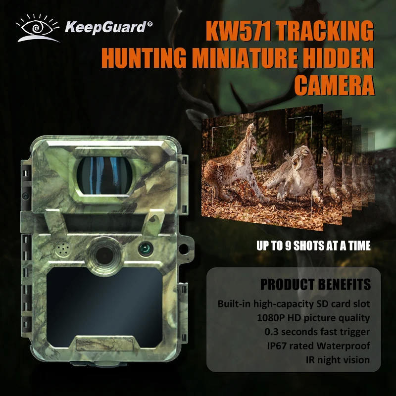 Keepguard KW571 Factory OEM ODM Mini Wireless Wildlife Scouting Timelapse Trail Camera IP67 No-Glow CMOS Sensor  SD Memory Card