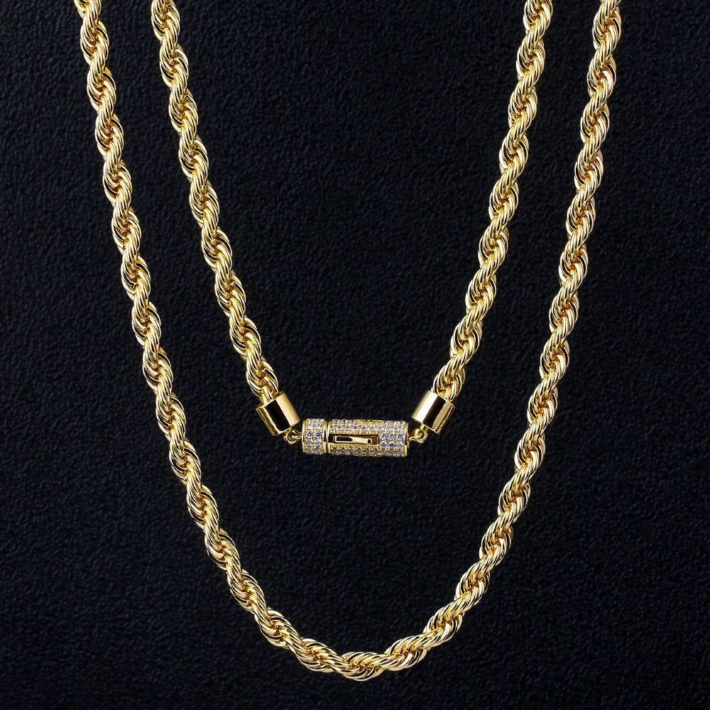 KRKC & CO 6 мм Твист толстое ожерелье хип-хоп Мужская позолоченная Алмазная 14K Золотая Веревка
