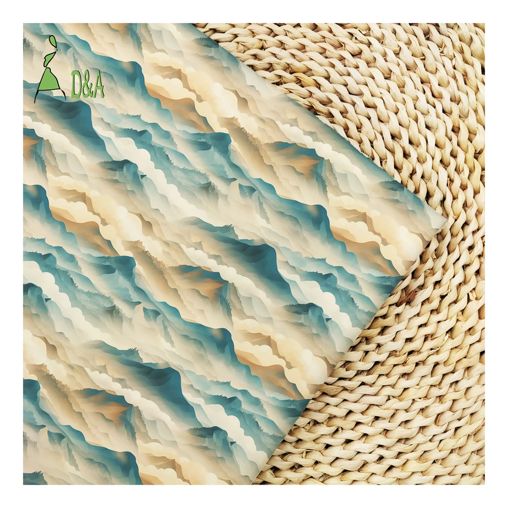 Custom Abstract Oil Painting Repeated Light Green Mountain Printed Fabric 100% Polyester Satin Fabric For Garment