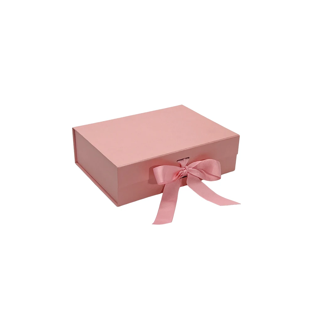 Custom Pink Rigid Paper Cardboard Packaging Magnetic Folding Paper Mothers Day Wedding Magnetic Ribbon Closure Luxury Gift Box