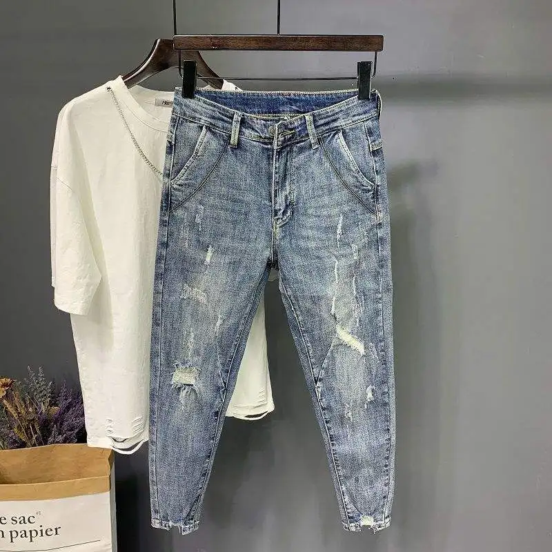 Factory Directly Wholesale Designers Pantalones Blue Jeans men and women Ripped Skinny Stretch Denim Pants Slim men and women Je