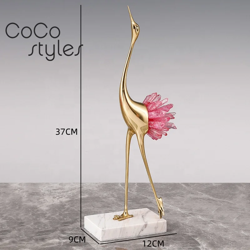 Cocostyles custom Luxurious brass Crane CRYSTAL decoration pieces for luxury Chinese home decoration