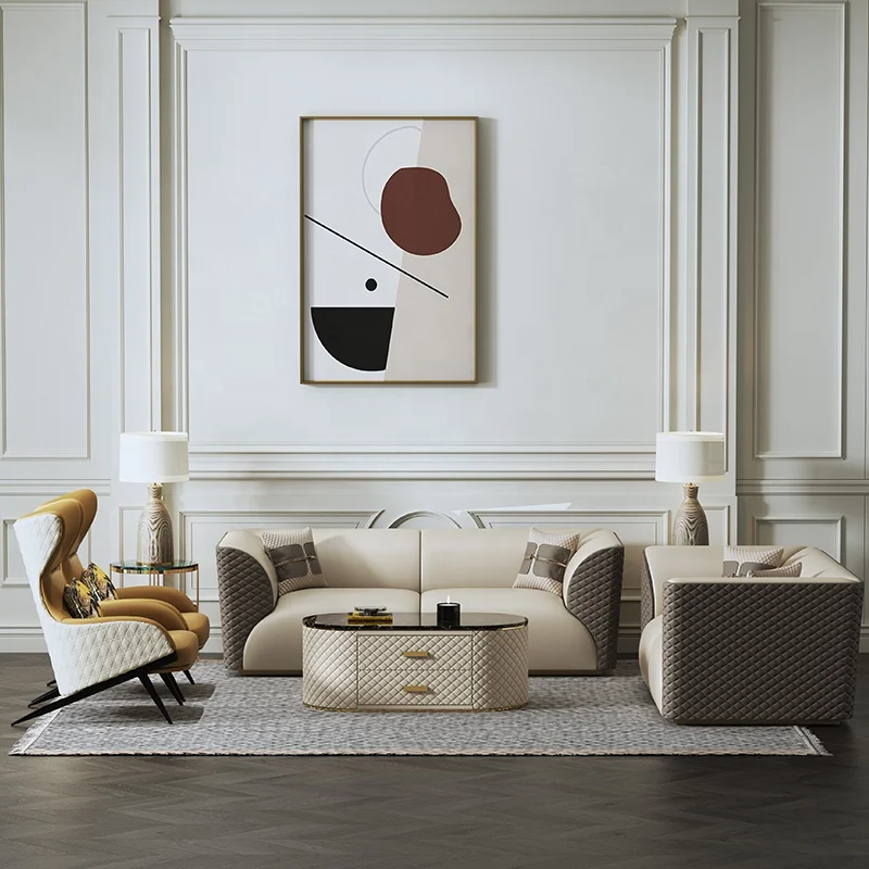 Italian Design Leather Sofa Luxury High Level  Living Room Furniture Hot Sale Stainless Steel Frame Leather Sofa