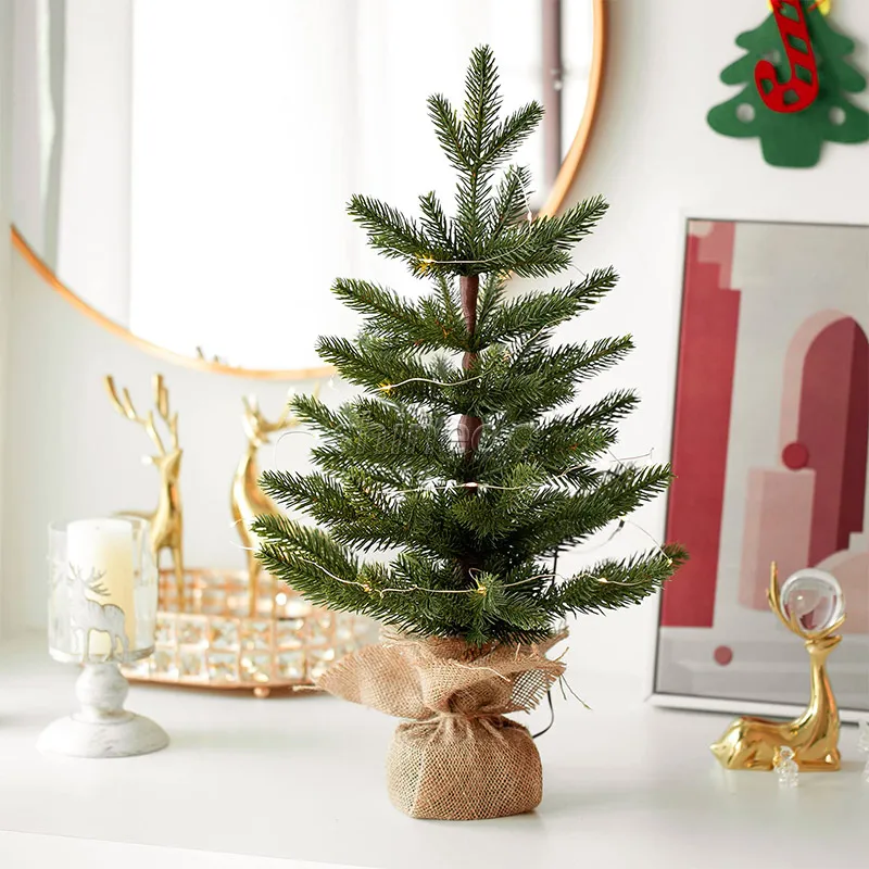 Mini Xmas Tree Artificial Small Tabletop Christmas Miniature Pine with LED String Light Hanging decoration Table Desk Home Decor