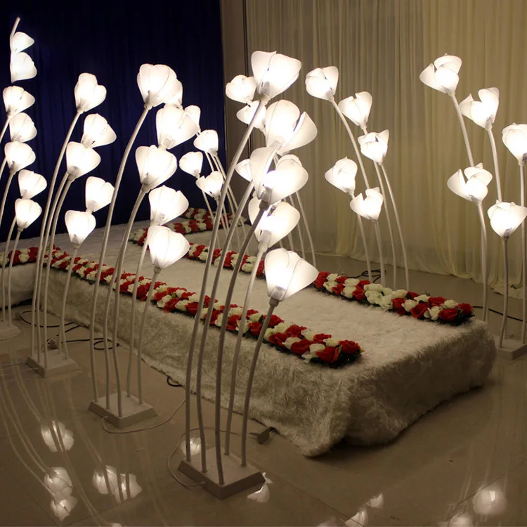 5-Headed Iron Art Lotus Road Guidance Light Metal Wedding Stage Guidance Props with Bubble Light Decoration