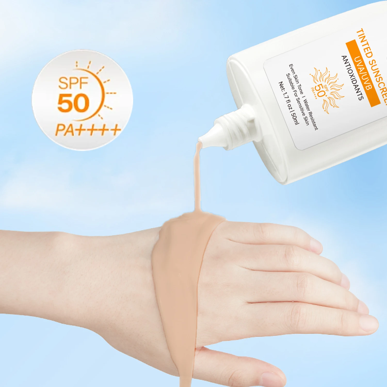 Perfectcare Private Label 50ML Moisturizing Sun Protection UVA/UVB Hyaluronic Acid Tinted Moisturizer Sunscreen Spf50 Foundation