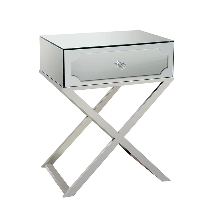 
Hot Selling Single Drawer Storage Wooden Mirrored Table and Metal Feet 