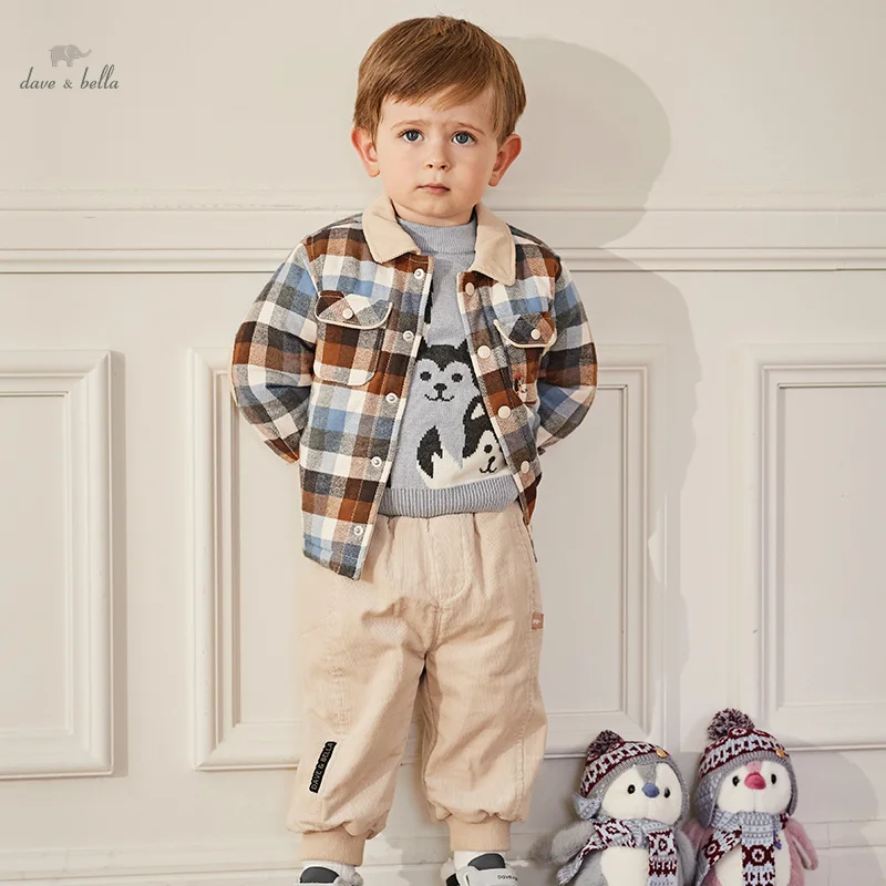 DB4236849 DAVE BELLA Children Boys Half High Neck Sweater Pullover Casual Style Cotton Winter Children Fashion  Knitted Top