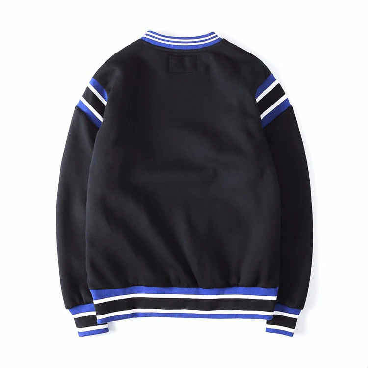 Men Clothing 2017 Custom heavy Baseball Shirt blue ribbon contrast color high quality pullover sweatshirt