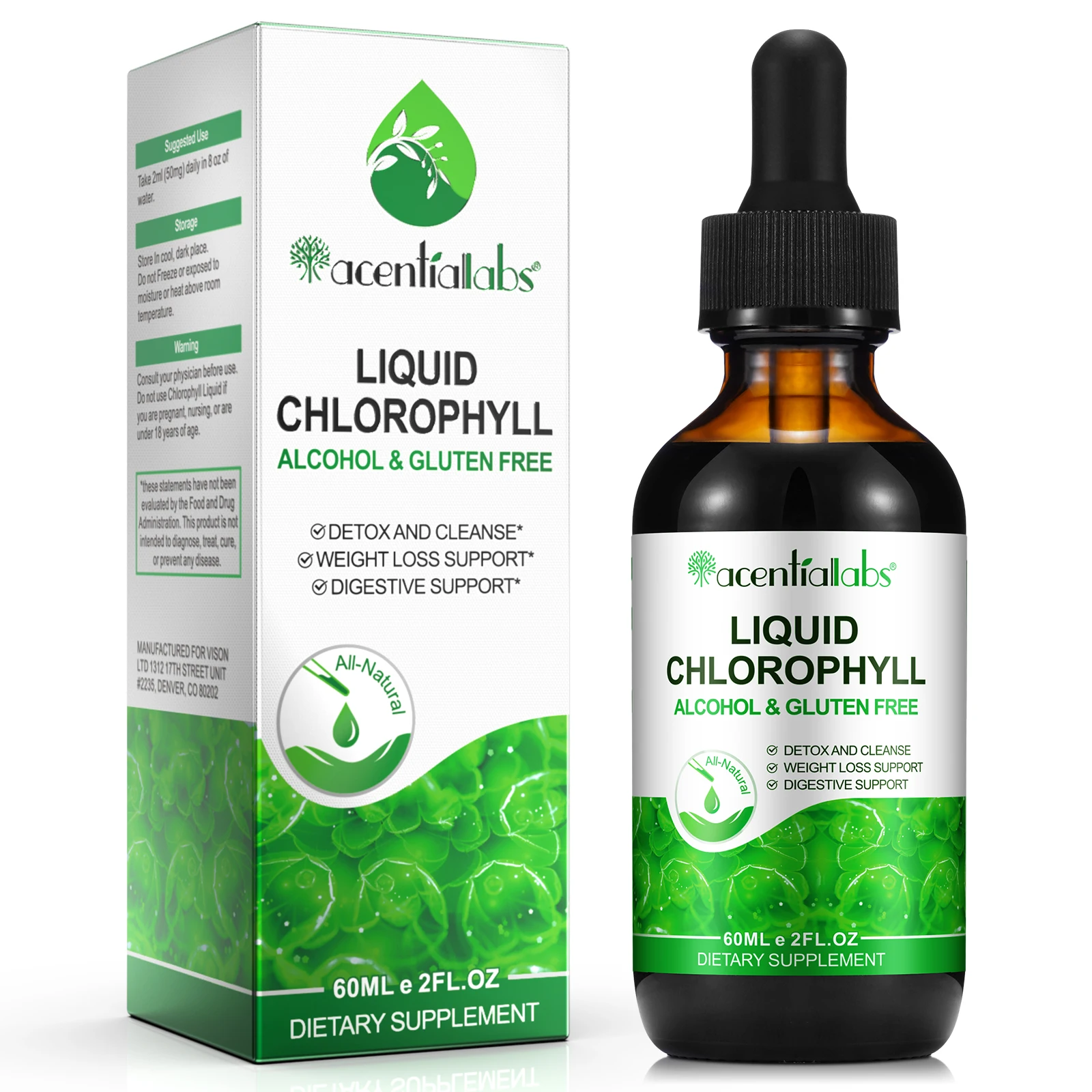 Acentiallabs 60ml wholesale liquid sodium copper chlorophyll supplements drink organic chlorophyll drops chlorophyll liquid