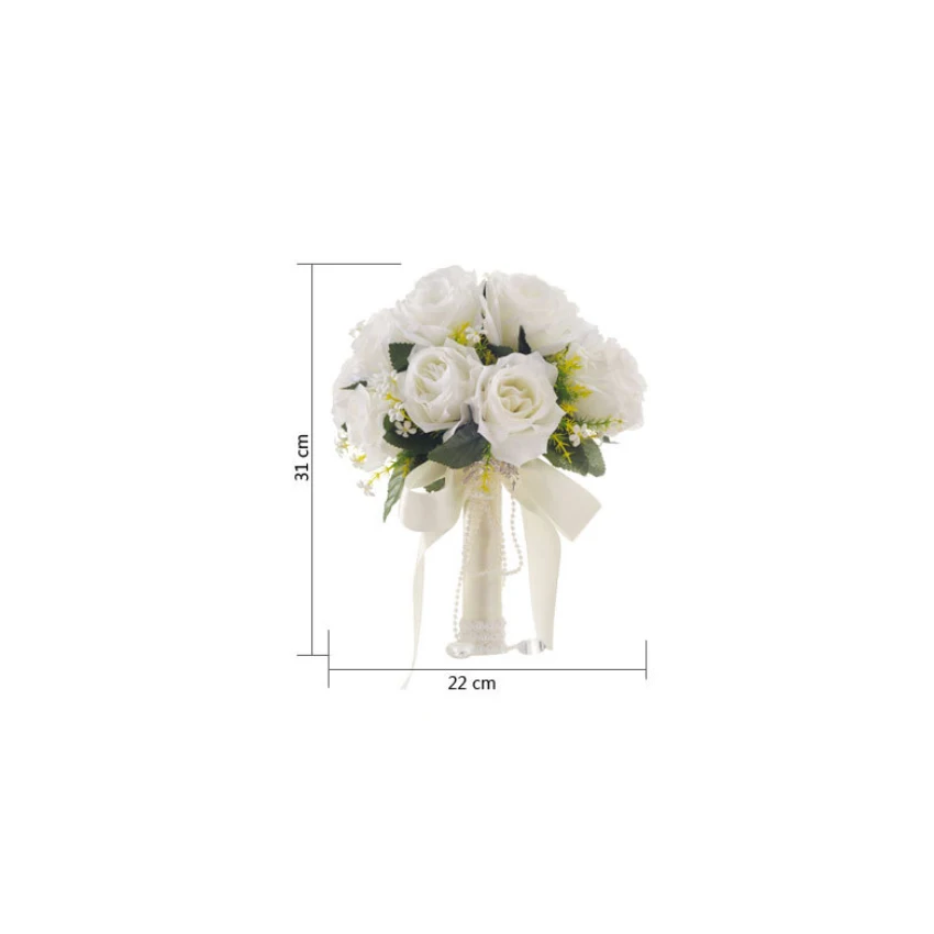Wedding Bridesmaid Bridal Bouquet Romantic Artificial Rose Flowers White