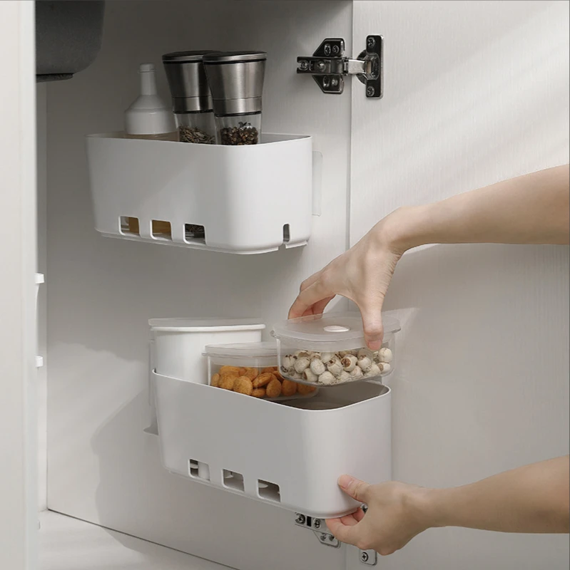 Kitchen Cabinet Retractable Drawer Style Rack Multi-functional Punch-free Gap Pull-out Storage Box Storage Rack