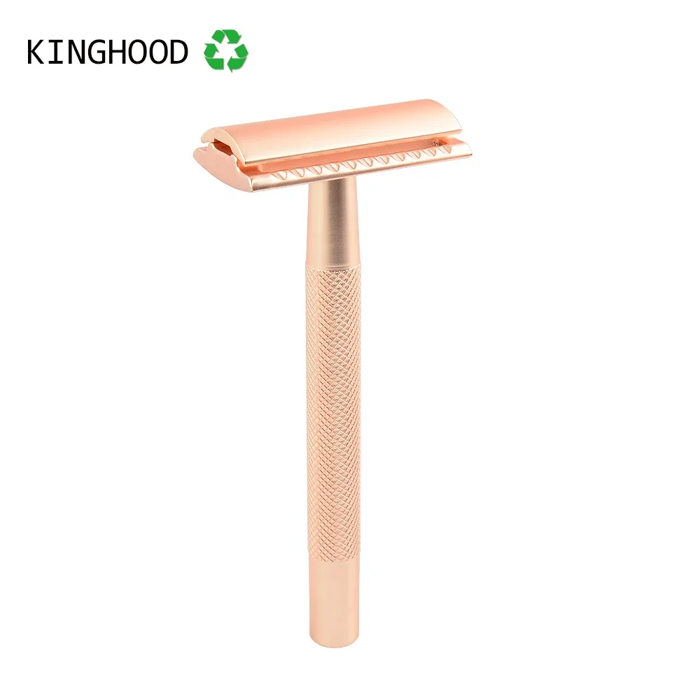 Торговая марка, бритва для лица, металлическая ручка, многоразовое двойное лезвие, розовое золото, безопасная бритва для женщин