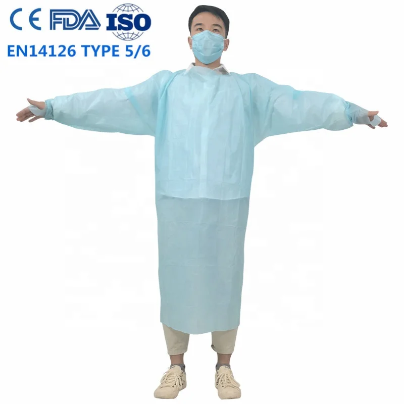 Недорогой одноразовый пластиковый фартук FDA510K 50 г синий водонепроницаемый медицинский изоляционный халат для больницы с EN14126
