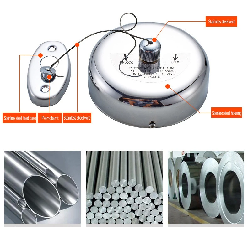 Household Steel Wire Wall Hanger Outdoor Retractable Clothes Line Single Retractable Clothesline