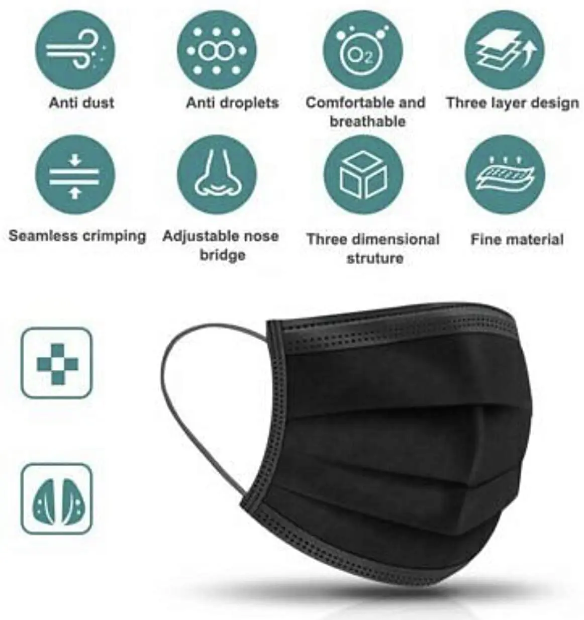 Black mask black cover white filter white base fashion popular mask