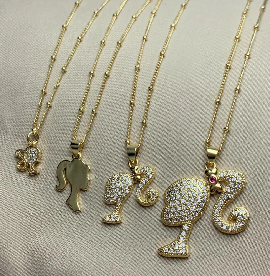 New Diamond with Zirconia Pendant Beauty Head Necklace Fashion Design Cartoon Barbiees Necklace for Women