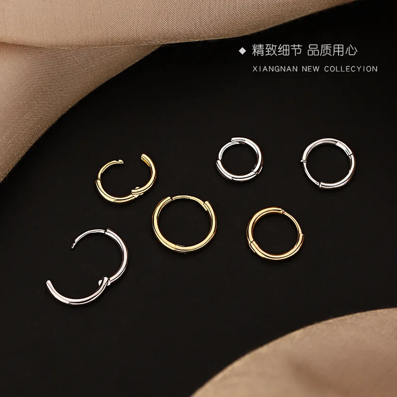 Glossy Hoop Earrings 925 Silver Gold Color Earrings Piercing Accessory Trendy Huggie Female Hoops For Women