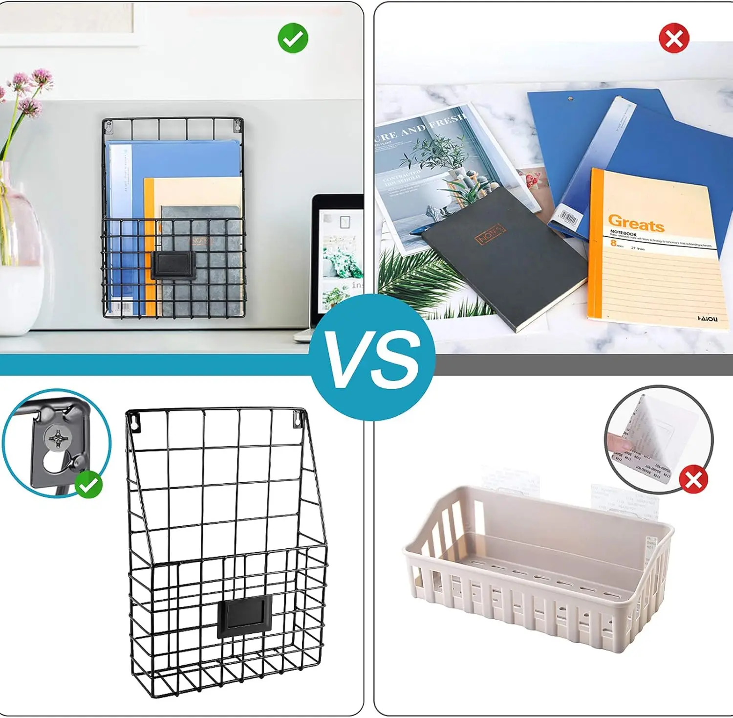 Wall Mounted Magazine File Rack Organizer for Entryway Mail Office Kitchen Bathroom Home Basket Bin