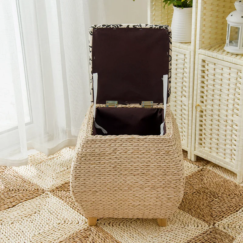 
Hot sale new design storage Ottoman Bench rattan pouf stool 