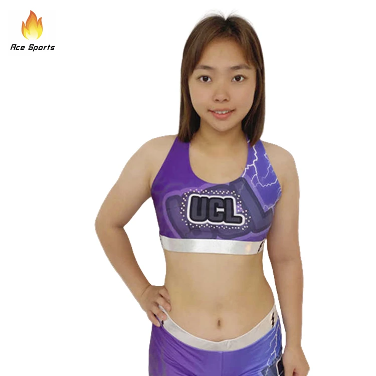 Top Quality Hot Sales Cheer Practice Wear Custom Sport Bras And Shorts For Cheer Tumbling Sublimated printing bras Flowly skirts