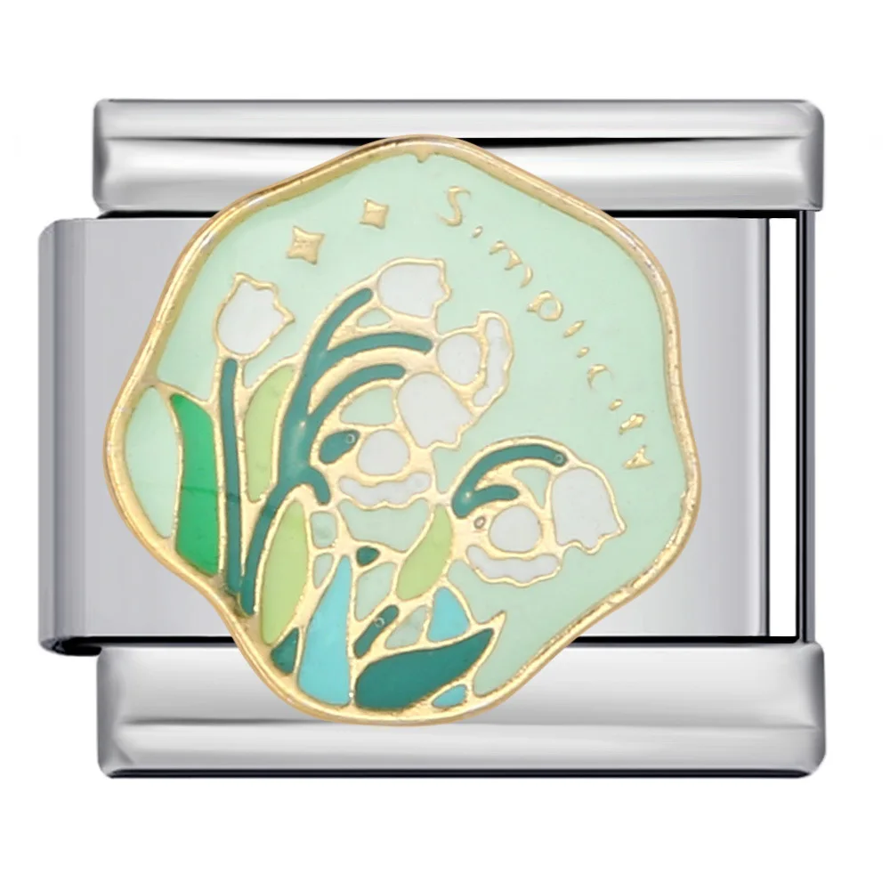 New Fashion New Style Colorful Flowers Italian Charm Link Stainless Steel Customized DIY Italian Charm Bracelet Italian Charms