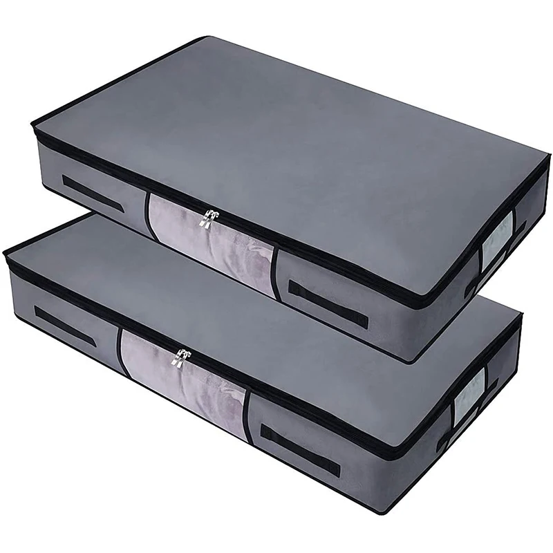 Gray Dustproof Oxford Cloth High Capacity Under Bed Storage Bag of Blankets Quilt Organizer Storage Bags with Clear Window